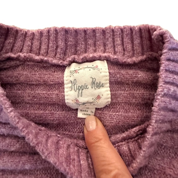 Hippie Rose Cropped Textured Sweater; Purple; Size Small - Picture 3 of 6
